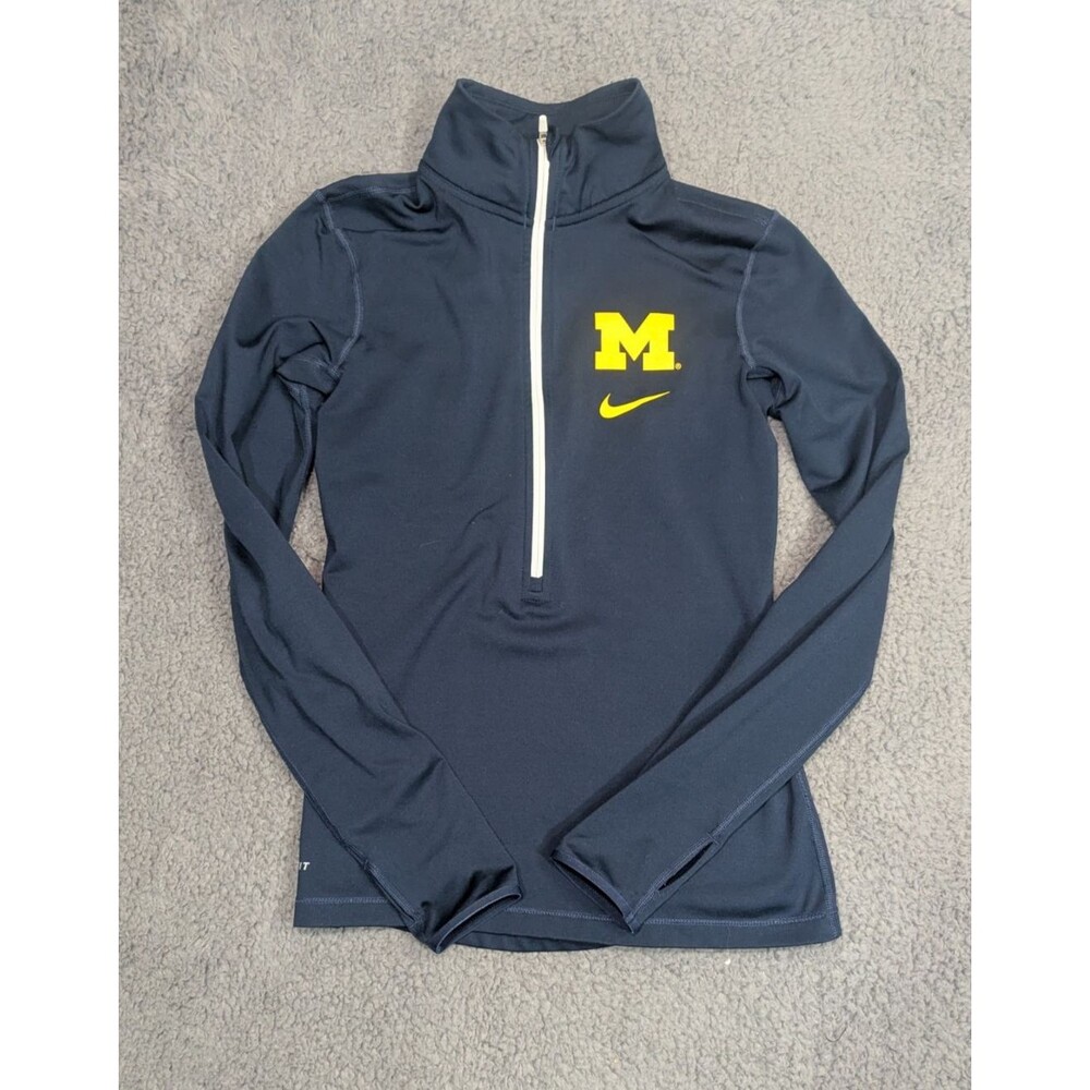 Nike Dri Fit 1/4 Zip Jacket Womens S Navy Michigan Wolverines Athletic